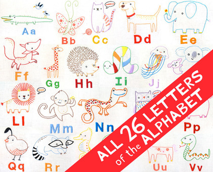 ALL 26 LETTERS Alphabet Animals hand embroidery - printable PDF files