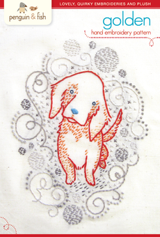 Golden Puppy hand embroidery pattern - printable PDF file
