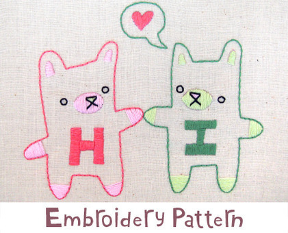 Hi Bears hand embroidery pattern - printable PDF file
