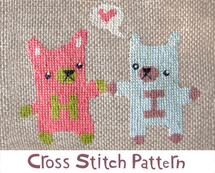 Hi Bears cross stitch pattern - printable PDF file